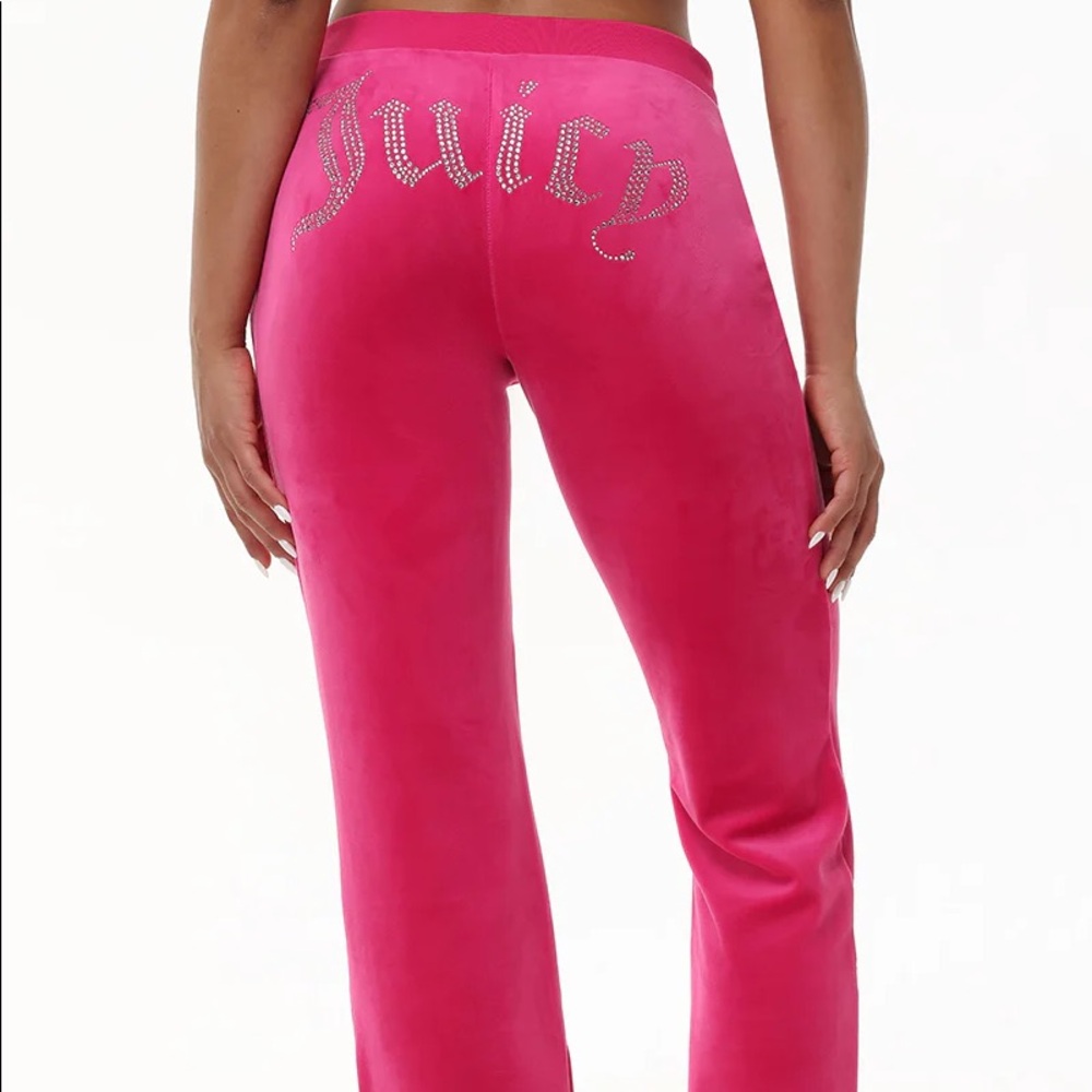 Juicy Couture OG BIG BLING VELOUR TRACK PANTS Hot Pink